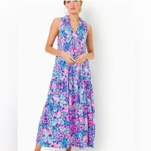 Lilly Pulitzer Malone Maxi Dress Blue Tang Sitting Medium Price firm